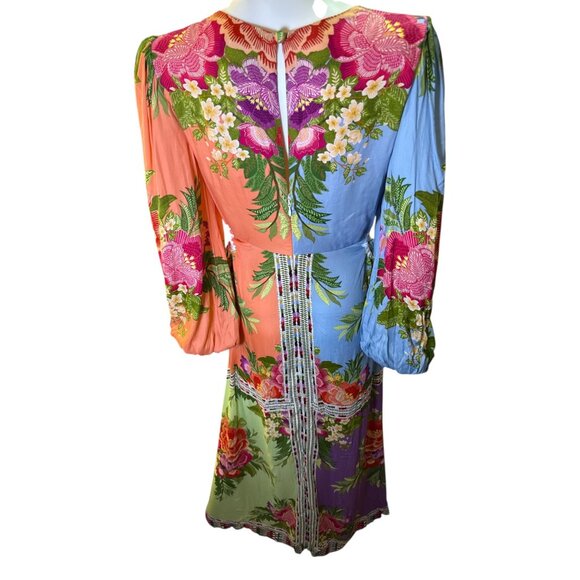 Farm Rio Long Sleeve Multicolor Floral Maxi Dress  V-Neck and Cut Outs Sz S  NWT - Picture 6 of 11
